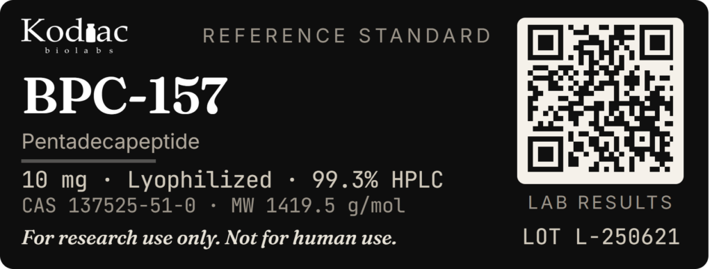 BPC-157 label, Kodiac biolabs