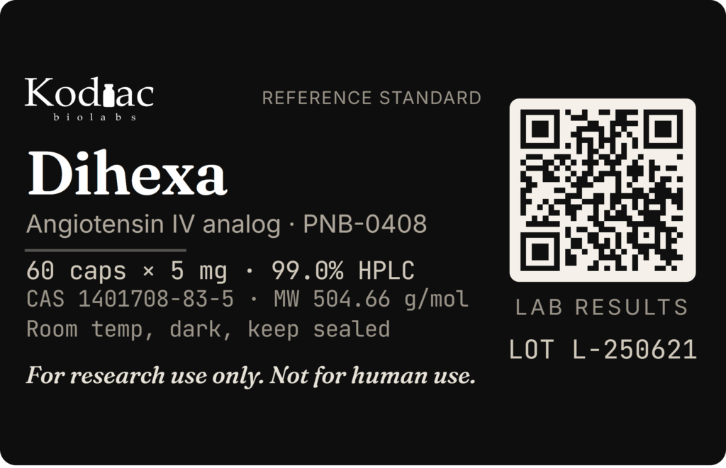 Dihexa label, Kodiac biolabs