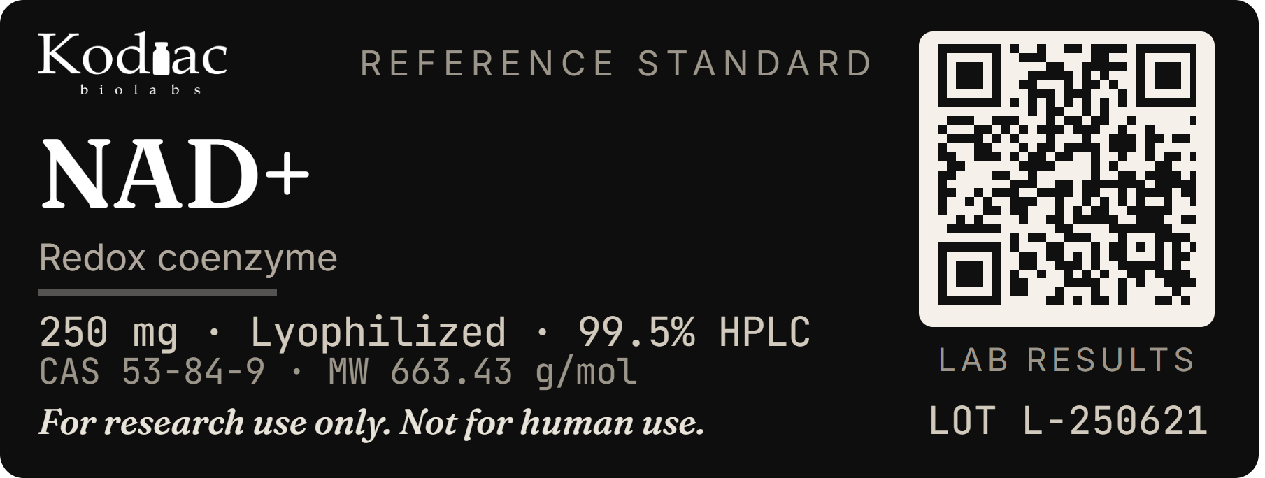 NAD+ label, Kodiac biolabs