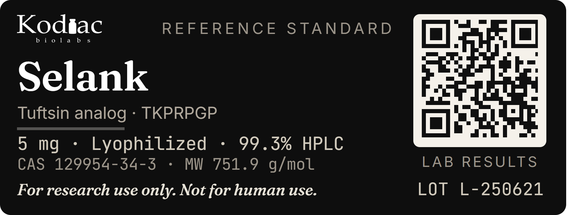 Selank label, Kodiac biolabs