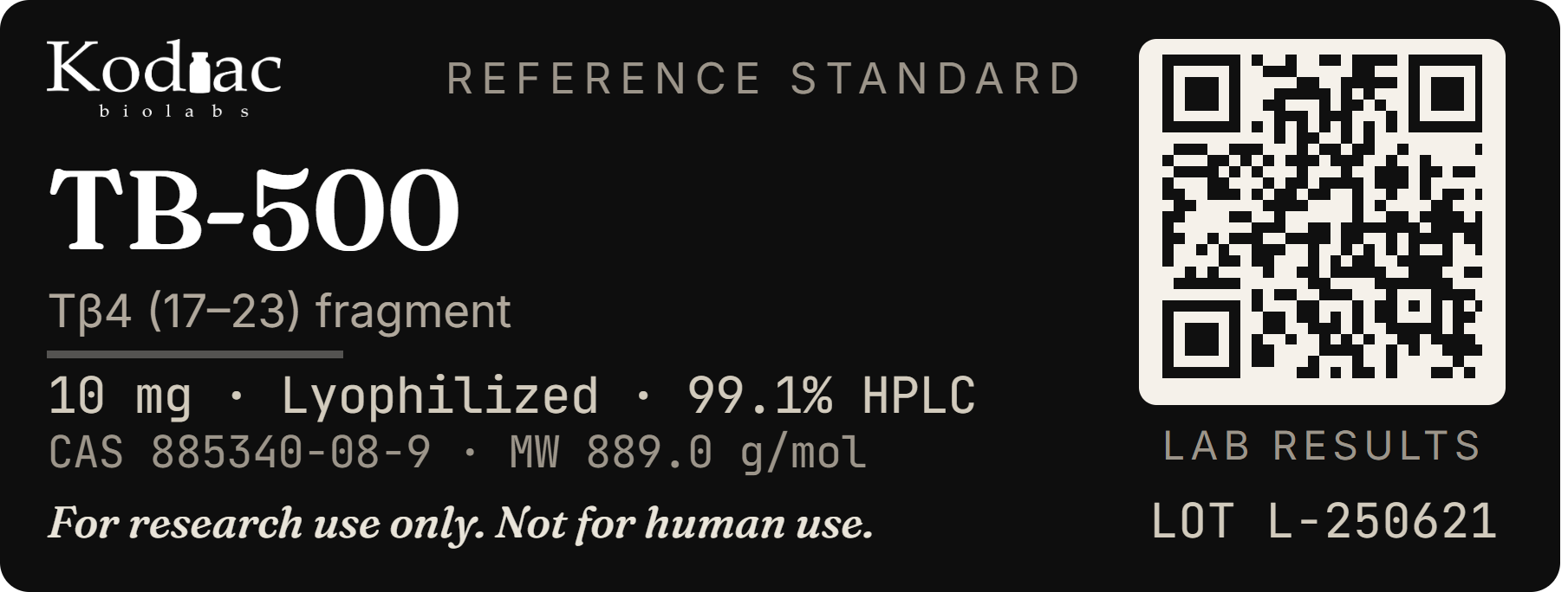 TB-500 label, Kodiac biolabs